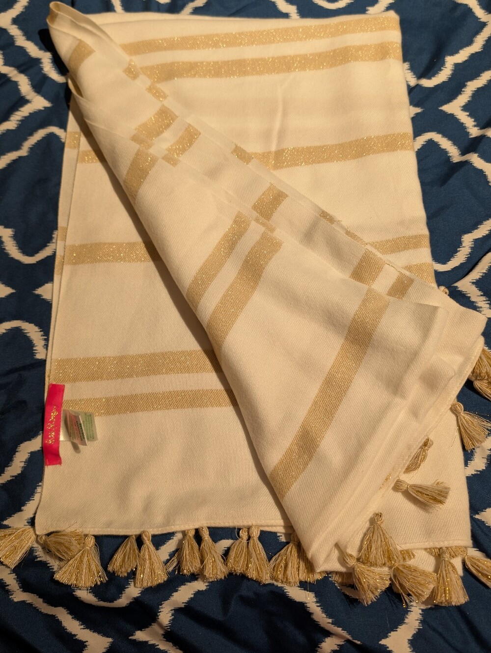 LilLy Pulitzer Metallic Gold Stripe Tassel Soft Wrap/Scarf.